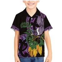 Purple New Zealand Kowhai And Piwakawaka Family Matching Mermaid Dress and Hawaiian Shirt Maori Ngaru Paua Shell