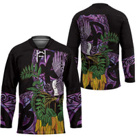 Purple New Zealand Kowhai And Piwakawaka Hockey Jersey Maori Ngaru Paua Shell - Polynesian Pride