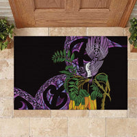 Purple New Zealand Kowhai And Piwakawaka Rubber Doormat Maori Ngaru Paua Shell