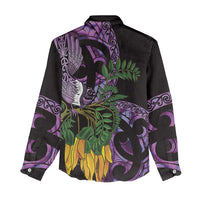 Purple New Zealand Kowhai And Piwakawaka Women Casual Shirt Maori Ngaru Paua Shell