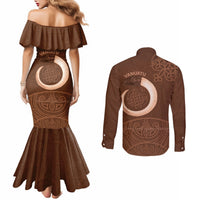 Vanuatu Indipendens Dei Couples Matching Mermaid Dress and Long Sleeve Button Shirt Yumi Sand Drawing Turtle Mix Lapita LT14 - Polynesian Pride