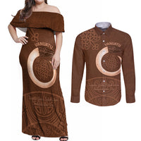 Vanuatu Indipendens Dei Couples Matching Off Shoulder Maxi Dress and Long Sleeve Button Shirt Yumi 44th Sand Drawing Turtle Mix Lapita