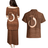Vanuatu Indipendens Dei Couples Matching Puletasi and Hawaiian Shirt Yumi Sand Drawing Turtle Mix Lapita LT14 - Polynesian Pride