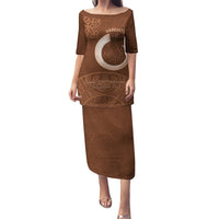 Vanuatu Indipendens Dei Puletasi Yumi Sand Drawing Turtle Mix Lapita LT14 Long Dress Brown - Polynesian Pride
