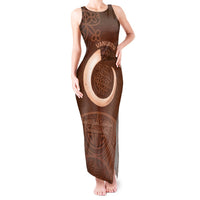 Vanuatu Indipendens Dei Tank Maxi Dress Yumi Sand Drawing Turtle Mix Lapita LT14 Women Brown - Polynesian Pride