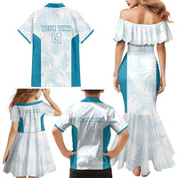 Custom New Zealand Silver Fern Football Family Matching Mermaid Dress and Hawaiian Shirt Come On All White