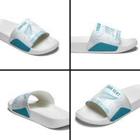 Custom New Zealand Silver Fern Football Slide Sandals Come On All White - Polynesian Pride