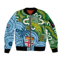 Australia And Fiji Sleeve Zip Bomber Jacket Aboriginal Mix Fijian Tapa Unique Style LT14 Unisex Green - Polynesian Pride