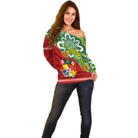 Australia And Tonga Off Shoulder Sweater Aboriginal Mix Tongan Ngatu Unique Style LT14 - Polynesian Pride