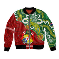 Personalised Australia And Tonga Bomber Jacket Aboriginal Mix Tongan Ngatu Unique Style LT14 Unisex Green - Polynesian Pride