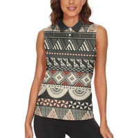 Vintage Bula Fiji Masi Women Sleeveless Polo Shirt Fijian Tapa Cloth - Polynesian Pride