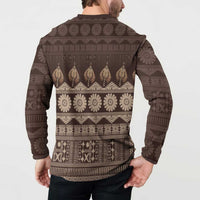Bula Fiji Iri ni Meke Button Sweatshirt Kuvui Fijian Masi LT14 - Polynesian Pride