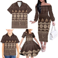 Bula Fiji Iri ni Meke Family Matching Off The Shoulder Long Sleeve Dress and Hawaiian Shirt Kuvui Fijian Masi - Polynesian Pride