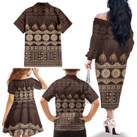 Bula Fiji Iri ni Meke Family Matching Off The Shoulder Long Sleeve Dress and Hawaiian Shirt Kuvui Fijian Masi - Polynesian Pride