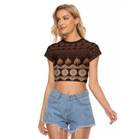 Bula Fiji Iri ni Meke Raglan Cropped T Shirt Kuvui Fijian Masi - Polynesian Pride