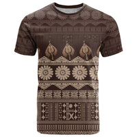 Bula Fiji Iri ni Meke T Shirt Kuvui Fijian Masi LT14 Brown - Polynesian Pride