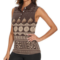 Bula Fiji Iri ni Meke Women Sleeveless Polo Shirt Kuvui Fijian Masi - Polynesian Pride