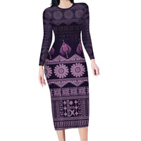 Bula Fiji Iri ni Meke Family Matching Long Sleeve Bodycon Dress and Hawaiian Shirt Lokaloka Fijian Masi - Polynesian Pride