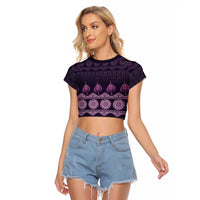 Bula Fiji Iri ni Meke Raglan Cropped T Shirt Lokaloka Fijian Masi - Polynesian Pride