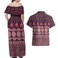 Bula Fiji Iri ni Meke Couples Matching Off Shoulder Maxi Dress and Hawaiian Shirt Piqi Fijian Masi - Polynesian Pride