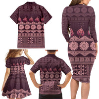 Bula Fiji Iri ni Meke Family Matching Long Sleeve Bodycon Dress and Hawaiian Shirt Piqi Fijian Masi - Polynesian Pride