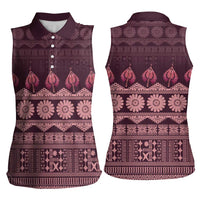 Bula Fiji Iri ni Meke Women Sleeveless Polo Shirt Piqi Fijian Masi - Polynesian Pride