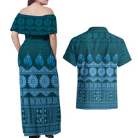 Bula Fiji Iri ni Meke Couples Matching Off Shoulder Maxi Dress and Hawaiian Shirt Karakarawa Fijian Masi - Polynesian Pride