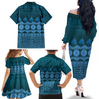 Bula Fiji Iri ni Meke Family Matching Off The Shoulder Long Sleeve Dress and Hawaiian Shirt Karakarawa Fijian Masi - Polynesian Pride