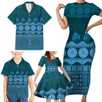 Bula Fiji Iri ni Meke Family Matching Short Sleeve Bodycon Dress and Hawaiian Shirt Karakarawa Fijian Masi - Polynesian Pride