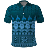Bula Fiji Iri ni Meke Polo Shirt Karakarawa Fijian Masi LT14 Blue - Polynesian Pride