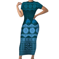 Bula Fiji Iri ni Meke Short Sleeve Bodycon Dress Karakarawa Fijian Masi - Polynesian Pride