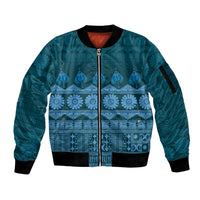 Bula Fiji Iri ni Meke Sleeve Zip Bomber Jacket Karakarawa Fijian Masi - Polynesian Pride