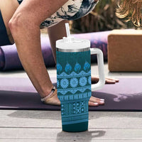 Bula Fiji Iri ni Meke Tumbler With Handle Karakarawa Fijian Masi - Polynesian Pride