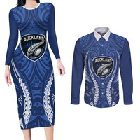 Auckland 2026 Rugby Custom Couples Matching Long Sleeve Bodycon Dress and Long Sleeve Button Shirt NZ Maori Silver Fern