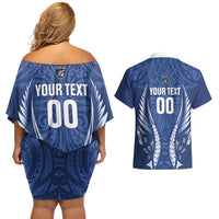 Auckland 2026 Rugby Custom Couples Matching Off Shoulder Short Dress and Hawaiian Shirt NZ Maori Silver Fern
