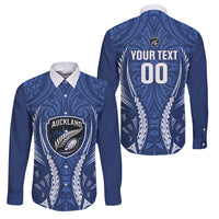 Auckland 2026 Rugby Custom Family Matching Mermaid Dress and Hawaiian Shirt NZ Maori Silver Fern LT14 Dad's Shirt - Long Sleeve Blue - Polynesian Pride