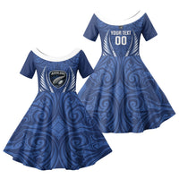 Auckland 2026 Rugby Custom Family Matching Mermaid Dress and Hawaiian Shirt NZ Maori Silver Fern LT14 Daughter's Dress Blue - Polynesian Pride