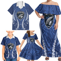 Auckland 2026 Rugby Custom Family Matching Off Shoulder Maxi Dress and Hawaiian Shirt NZ Maori Silver Fern LT14 - Polynesian Pride
