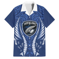 Auckland 2026 Rugby Custom Family Matching Off Shoulder Maxi Dress and Hawaiian Shirt NZ Maori Silver Fern LT14 Dad's Shirt - Short Sleeve Blue - Polynesian Pride