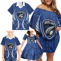 Auckland 2026 Rugby Custom Family Matching Off Shoulder Short Dress and Hawaiian Shirt NZ Maori Silver Fern