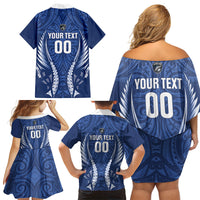 Auckland 2026 Rugby Custom Family Matching Off Shoulder Short Dress and Hawaiian Shirt NZ Maori Silver Fern LT14 Mom's Dress Blue - Polynesian Pride