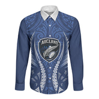 Auckland 2026 Rugby Custom Long Sleeve Button Shirt NZ Maori Silver Fern LT14 Unisex Blue - Polynesian Pride