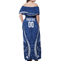Auckland 2026 Rugby Custom Off Shoulder Maxi Dress NZ Maori Silver Fern LT14 - Polynesian Pride