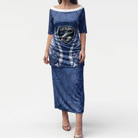 Auckland 2026 Rugby Custom Puletasi NZ Maori Silver Fern LT14 Long Dress Blue - Polynesian Pride