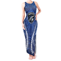 Auckland 2026 Rugby Custom Tank Maxi Dress NZ Maori Silver Fern LT14 Women Blue - Polynesian Pride