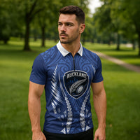 Auckland 2026 Rugby Custom Zipper Polo Shirt NZ Maori Silver Fern LT14 - Polynesian Pride