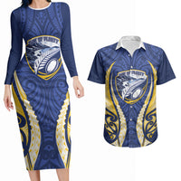 Bay of Plenty 2026 Rugby Custom Couples Matching Long Sleeve Bodycon Dress and Hawaiian Shirt NZ Maori Silver Fern LT14 Blue - Polynesian Pride