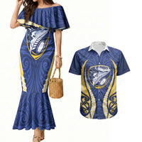 Bay of Plenty 2026 Rugby Custom Couples Matching Mermaid Dress and Hawaiian Shirt NZ Maori Silver Fern LT14 Blue - Polynesian Pride