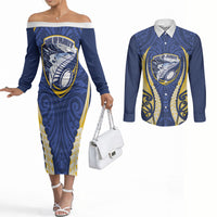 Bay of Plenty 2026 Rugby Custom Couples Matching Off The Shoulder Long Sleeve Dress and Long Sleeve Button Shirt NZ Maori Silver Fern LT14 Blue - Polynesian Pride