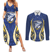 Bay of Plenty 2026 Rugby Custom Couples Matching Summer Maxi Dress and Long Sleeve Button Shirt NZ Maori Silver Fern LT14 Blue - Polynesian Pride